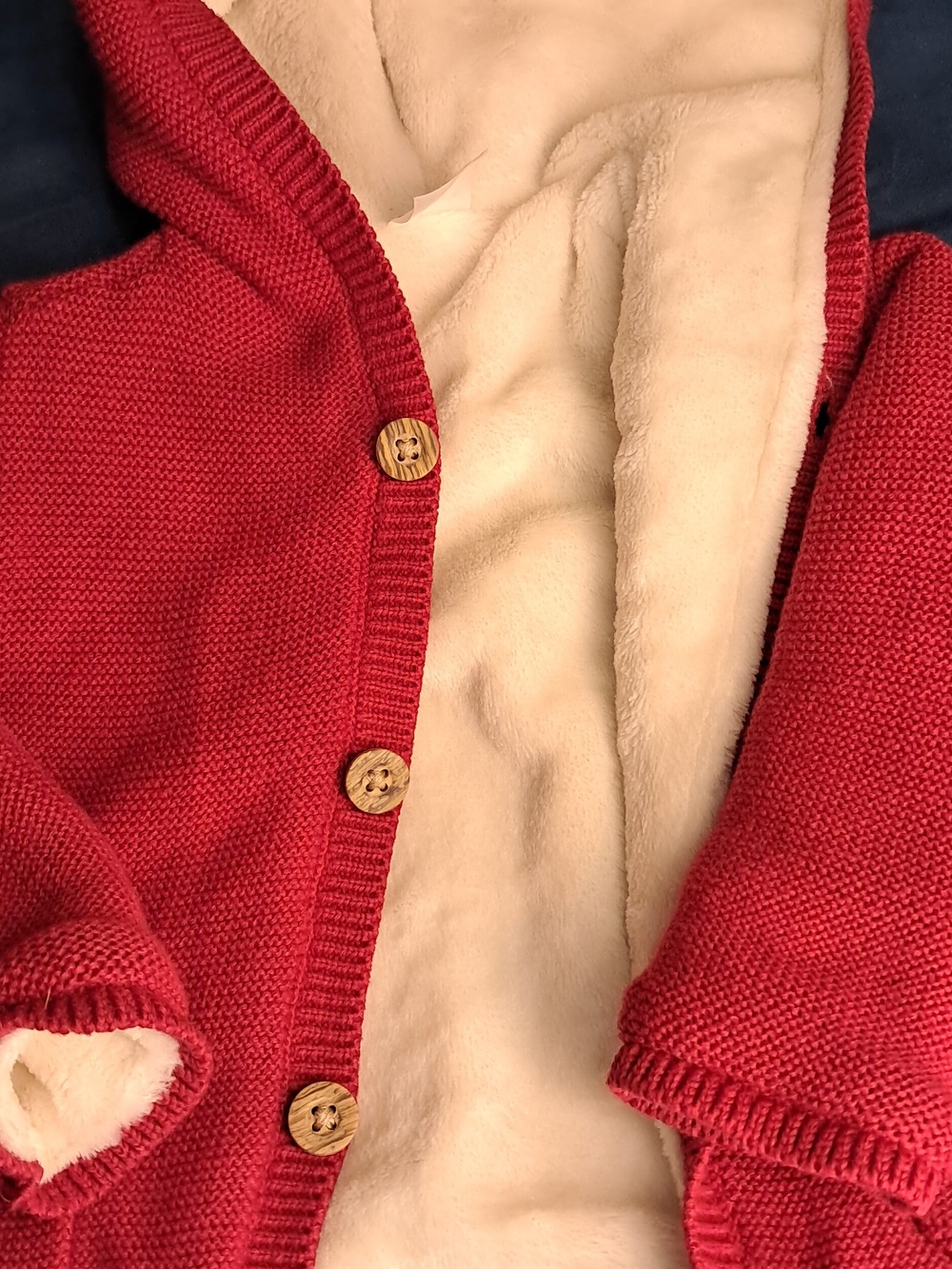 Boy's Red Hooded Knit Jacket with white lining
